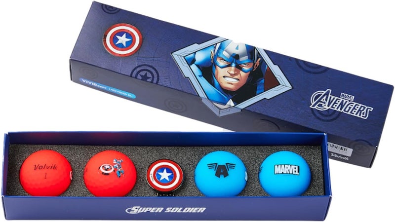 Volvik Vivid Soft Marvel Golf Ball Gift Set with Ball Marker (4 Pack) - Image 1